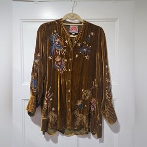 Johnny Was Velvet Embroidered Blouse